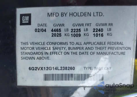 2004 Pontiac Gto из США, поврежденный, VIN 6G2VX12G14L238260